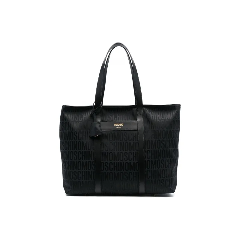 MOSCHINO Cow Leather Tote Bag Shopping Bag Shoulder Bag Handbag Women's Black-0
