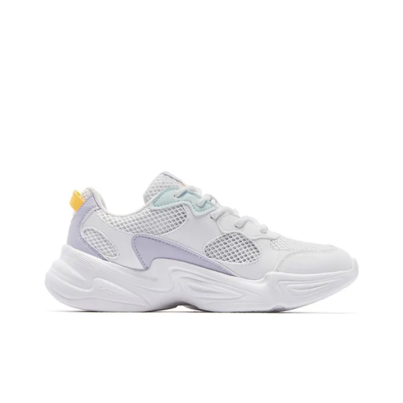 QIAODAN Anti Slip And Wear Resistant Lightweight Low Top Casual Athletic Shoes Women's White Yellow Purple-1