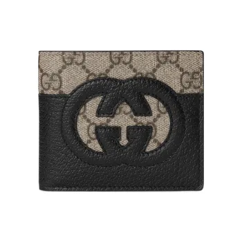 GUCCI Canvas With Leather Wallet Men's Black/Ebony