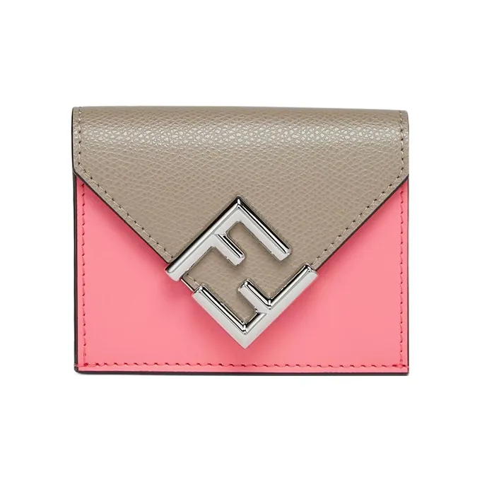 FENDI Leather Wallet Medium Size Women's Pink/Brown-0