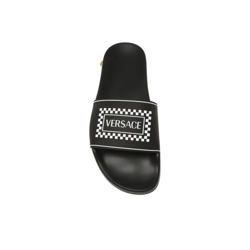 VERSACE Women's Logo Pool Slide 'Black Checkerboard'-4
