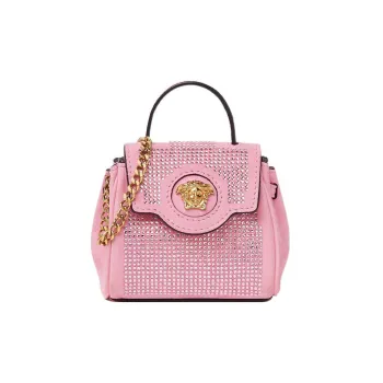 VERSACE La Medusa Crystal Cow Leather Shoulder Bag, Crossbody Bag Mini Women's Pink