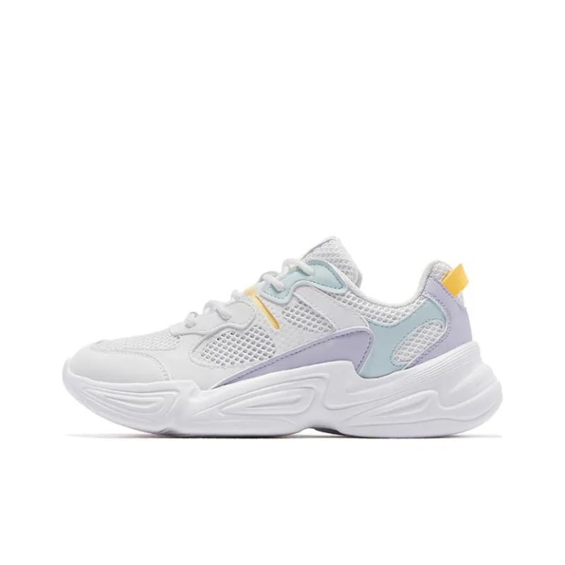 QIAODAN Anti Slip And Wear Resistant Lightweight Low Top Casual Athletic Shoes Women's White Yellow Purple-0