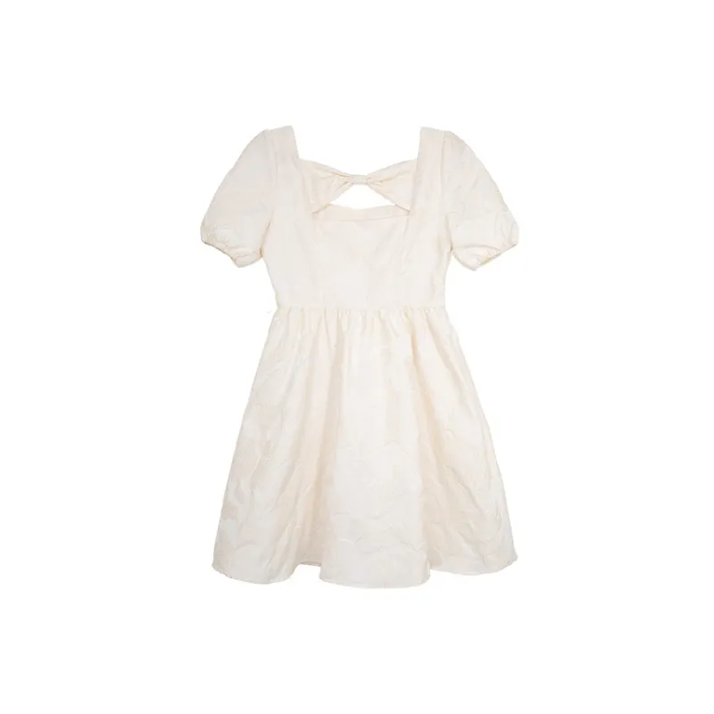 SUNSUNTOWN Short Sleeved Dresses Summer Women's Apricot White-1