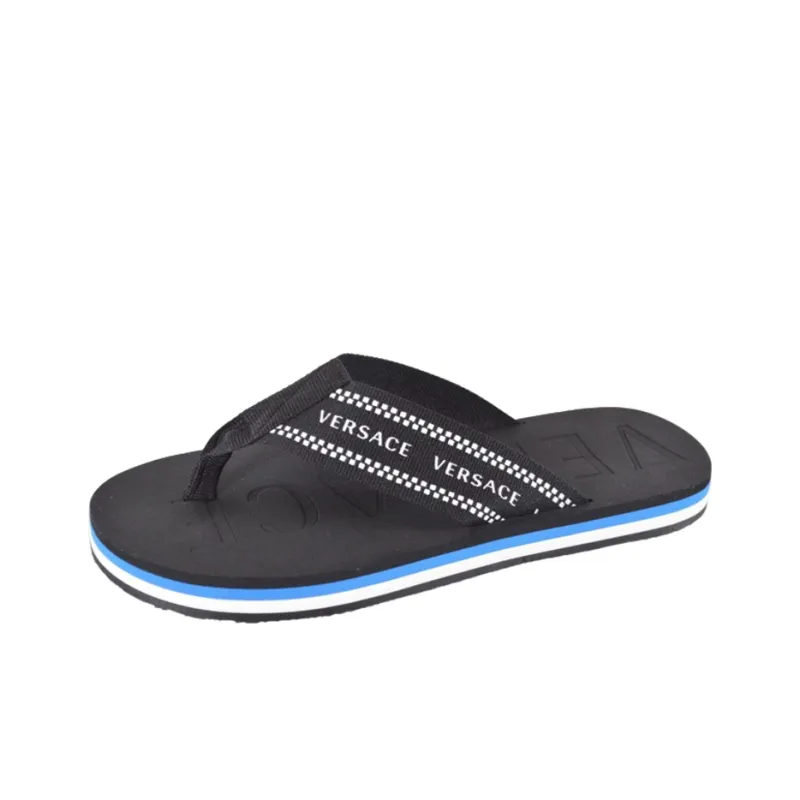 VERSACE Greca Thong Flip Flops 'Black Blue'-2