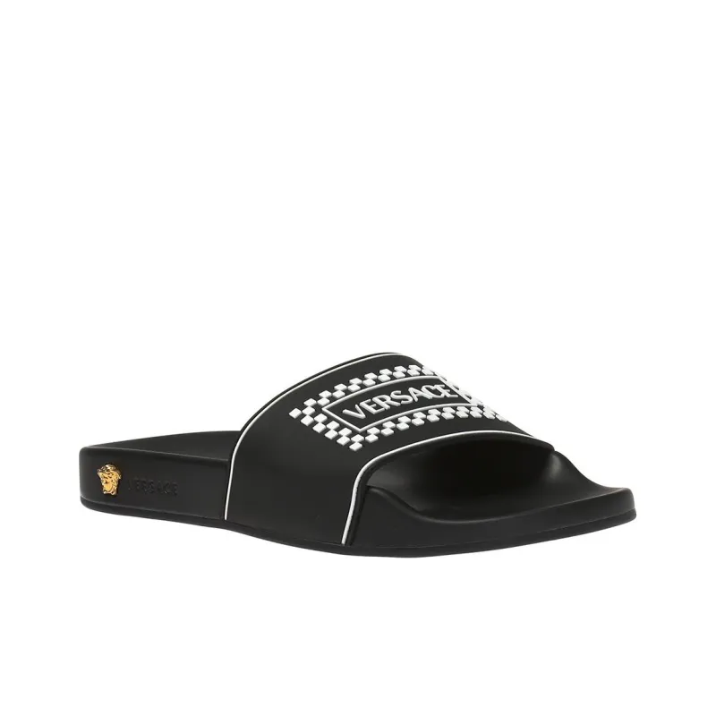 VERSACE Women's Logo Pool Slide 'Black Checkerboard'-2