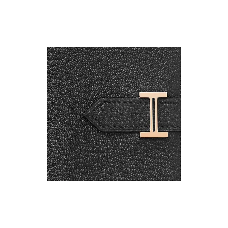 HERMES Bearn Goatskin Wallets Card Holders Unisex Noir Black-2