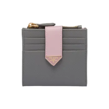 PRADA Saffiano Leather Wallet Small Size Women's Slate Gray/Pink