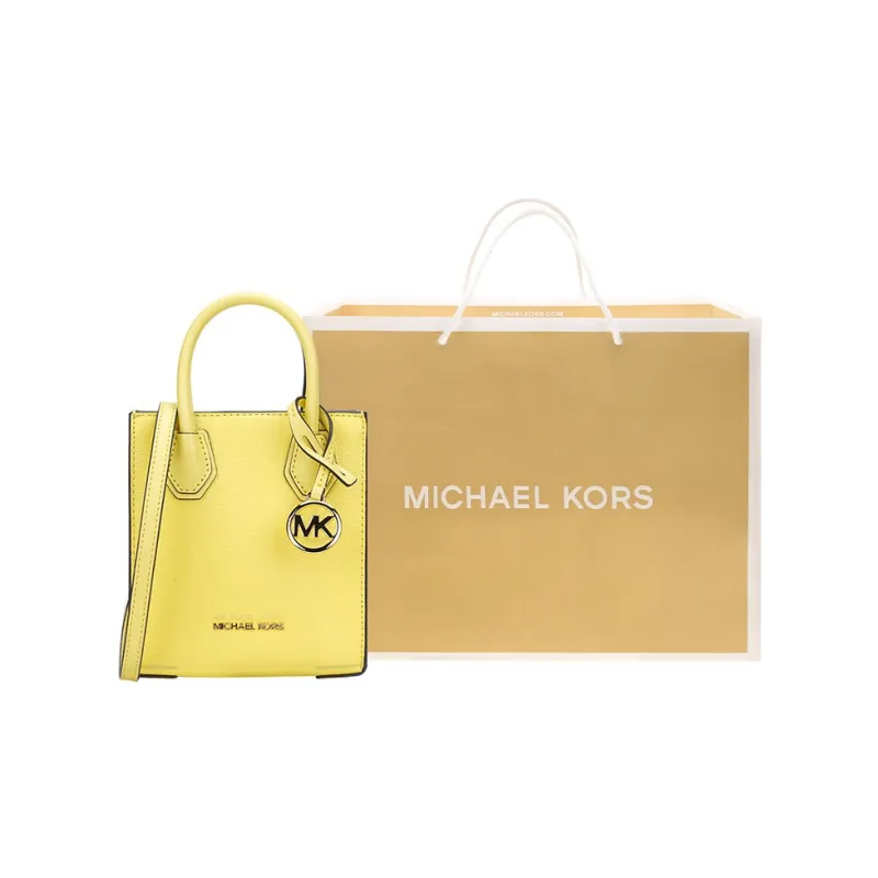 MICHAEL KORS Mercer Leather Handbag, Trunk Bag, Shoulder Bag, Crossbody Bag Mini Women's Yellow Cream-0