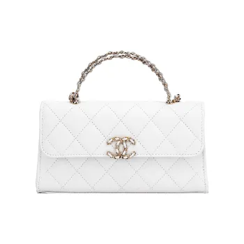 CHANEL Grain Embossed Cow Leather Flap Bag, One Shoulder Handbag, Crossbody Bag Large Size Women's White