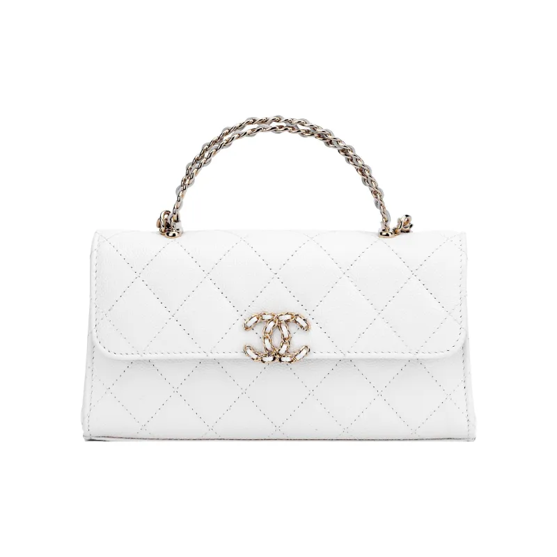 CHANEL Grain Embossed Caviar Cow Leather Flap Bag, One Shoulder Handbag, Crossbody Bag Tubas Women's White-0