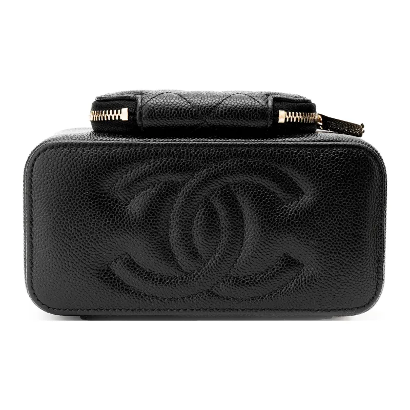CHANEL 23P SS Litchi Grain Cow Leather Box Bag Makeup Bag Handbag Shoulder Bag Crossbody Bag Medium Size Unisex Black-3