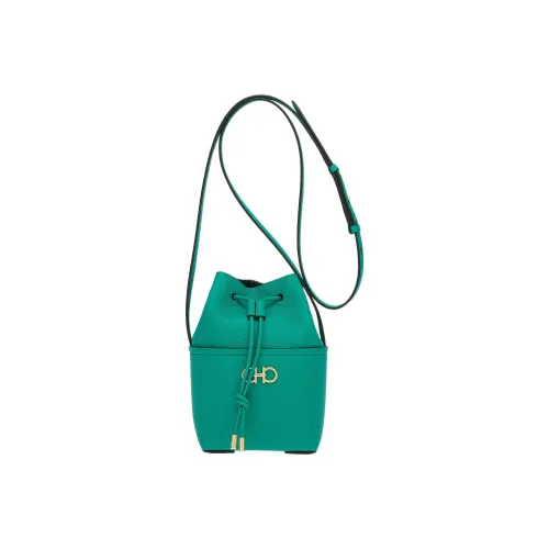 FERRAGAMO GANCINI Stamped Calfskin Bucket Bags Shoulder Bag Crossbody Bag Mini Women's Emerald Green