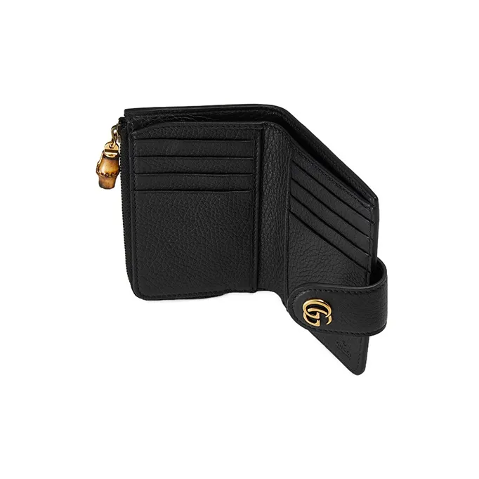GUCCI Leather Wallet Medium Size Women's Black-3