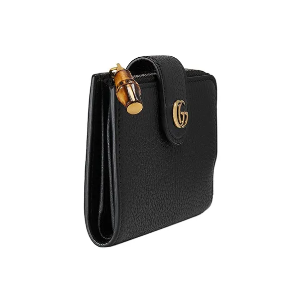 GUCCI Leather Wallet Medium Size Women's Black-1