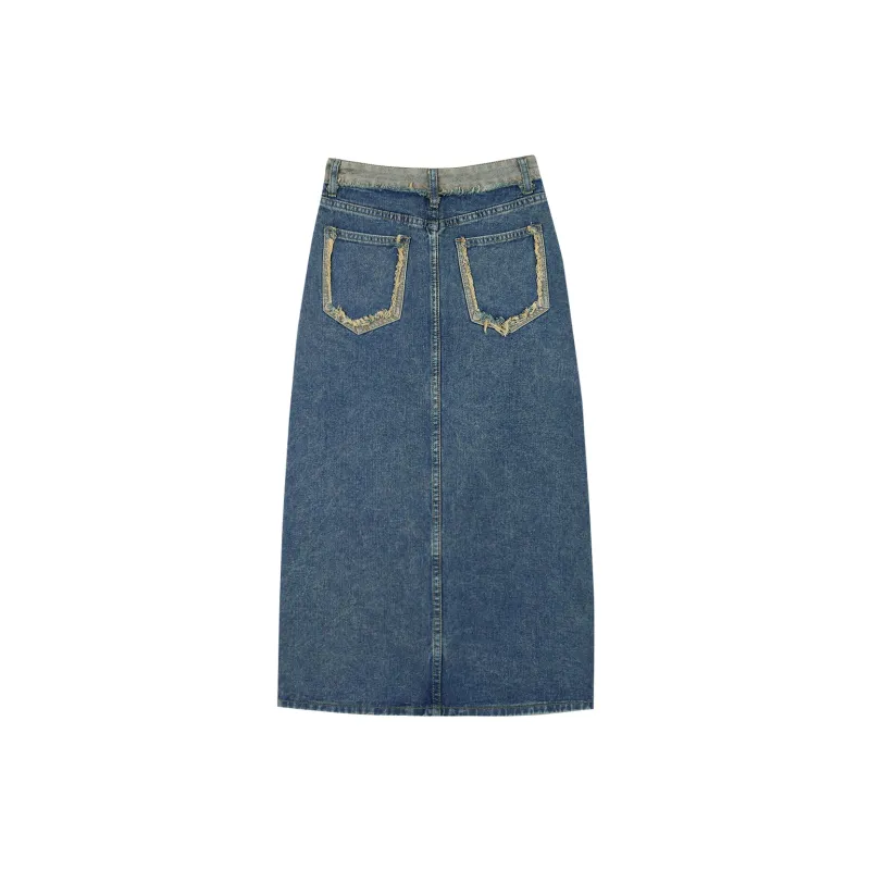 QYPRF Denim Long Skirts Women's Vintage Blue-1