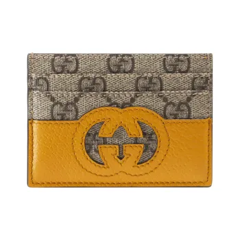 GUCCI Canvas With Leather Trim Card Holder Men's Yellow/Ebony