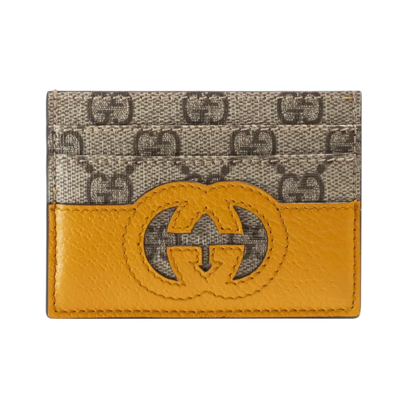 GUCCI Canvas With Leather Trim Card Holder Men's Yellow/Ebony-0