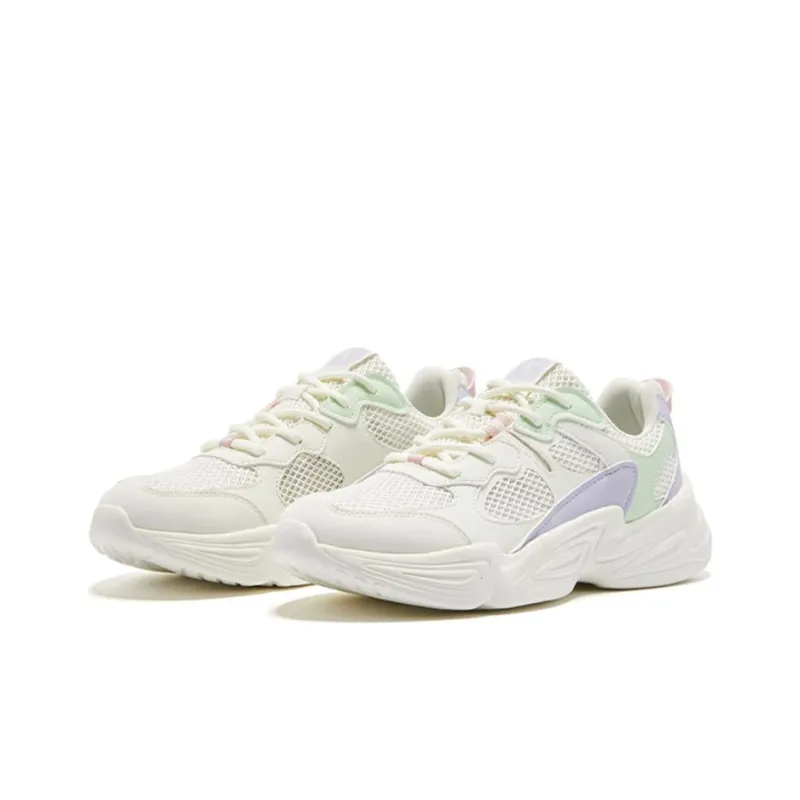 QIAODAN Anti Slip And Wear Resistant Lightweight Low Top Sports Casual Shoes Women's White Purple Green-2