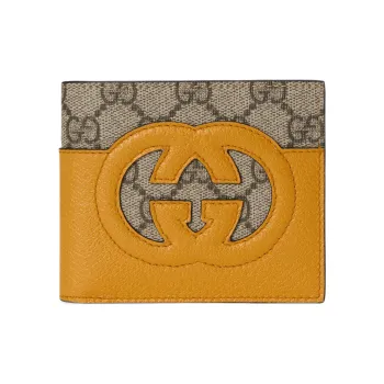 GUCCI Canvas With Leather Trim Wallet Men's Yellow/Ebony