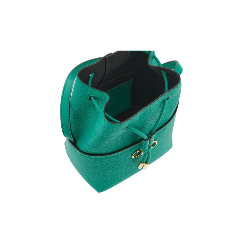 FERRAGAMO GANCINI Hammered Texture Calfskin Bucket Bag, Shoulder Bag, Crossbody Bag Mini Women's Emerald Green-3