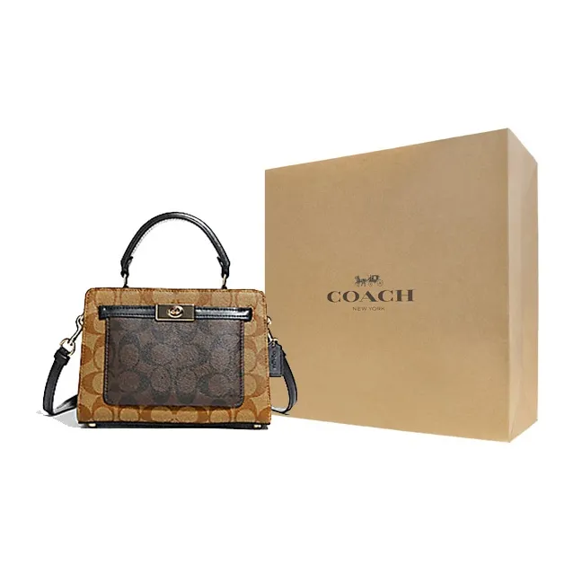 COACH Lane Canvas With Leather Handbags Shoulder Bag Crossbody Bag Small Size Women's Brown & Khaki-5