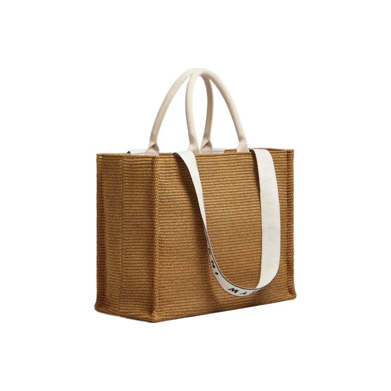 MARNI Raffia With Cotton Tote Bag Shopping Bag Shoulder Bag Handbag Men's Brown-1