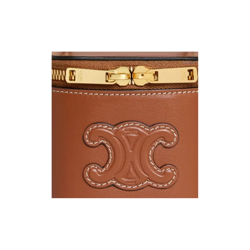 CELINE Smooth Cow Leather Makeup Case, Shoulder Bag, Crossbody Bag, Handbag Mini Women's Tawny-5