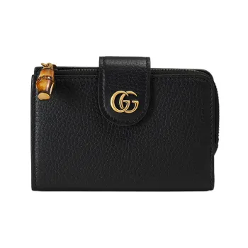 GUCCI Leather Wallet Medium Size Women's Black