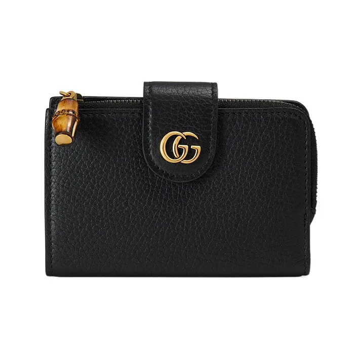 GUCCI Leather Wallet Medium Size Women's Black-0