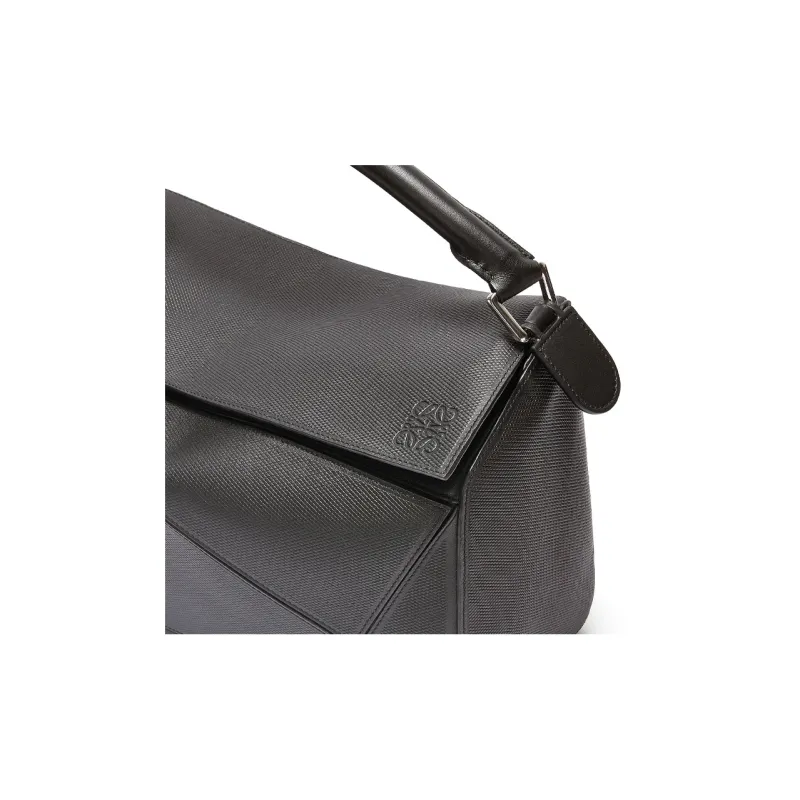 LOEWE Puzzle Textured Cow Leather Portable Crossbody Bag Shoulder Bag Large Size Men's Black-5