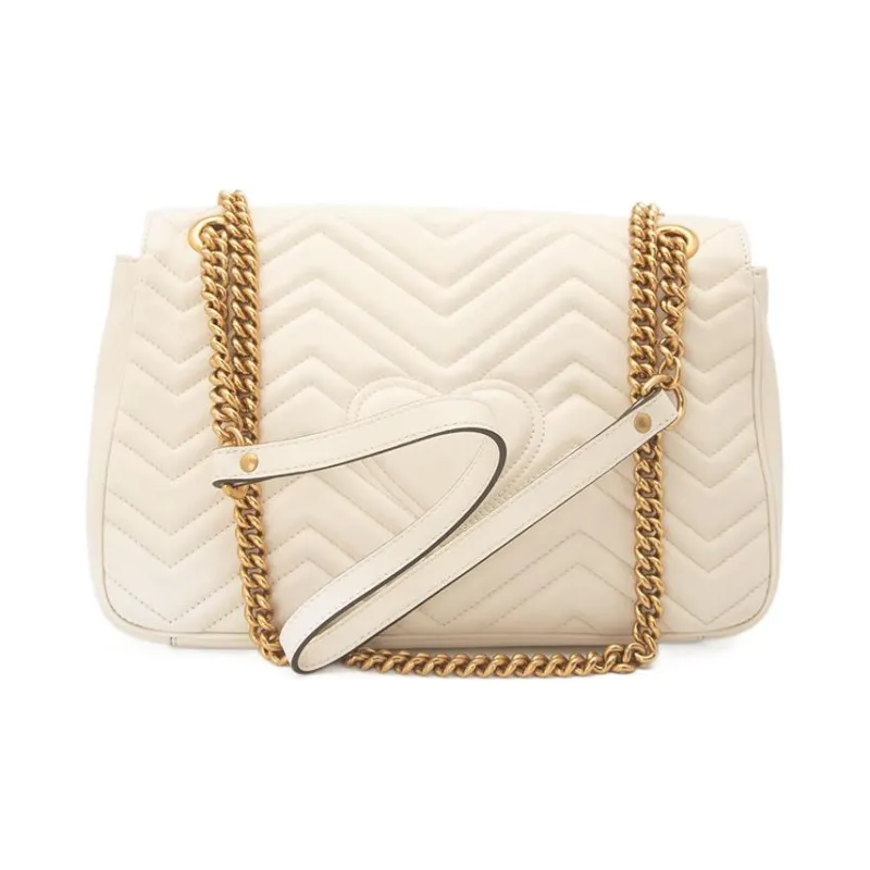 GUCCI GG Marmont Quilting Leather Shoulder Bag Crossbody Bag Medium Size Women's White-1