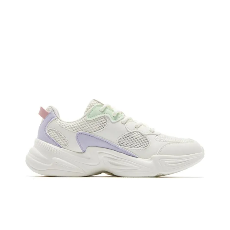QIAODAN Anti Slip And Wear Resistant Lightweight Low Top Sports Casual Shoes Women's White Purple Green-1