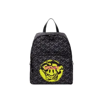 VERSACE Fabric Backpack Regular Men's Black Gray Color & Yellow