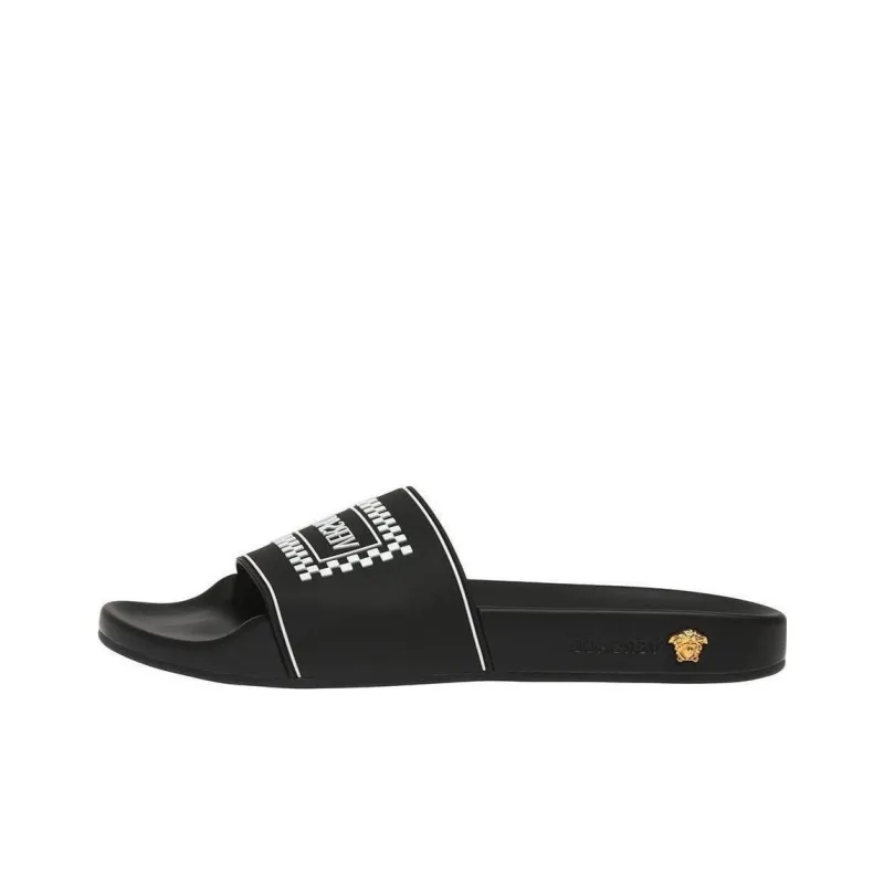 VERSACE Women's Logo Pool Slide 'Black Checkerboard'-0