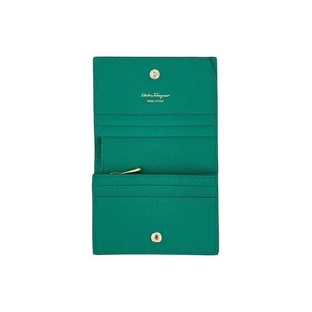 FERRAGAMO Hammered Texture Calfskin Wallet Mini Women's Emerald Green-3