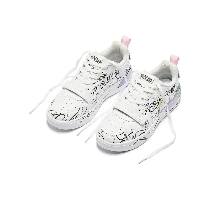 SHINCHAN x QIAODAN Slip Resistant Shock Absorbers Low Top Skateboard Shoes Women's White Cyan Black-3