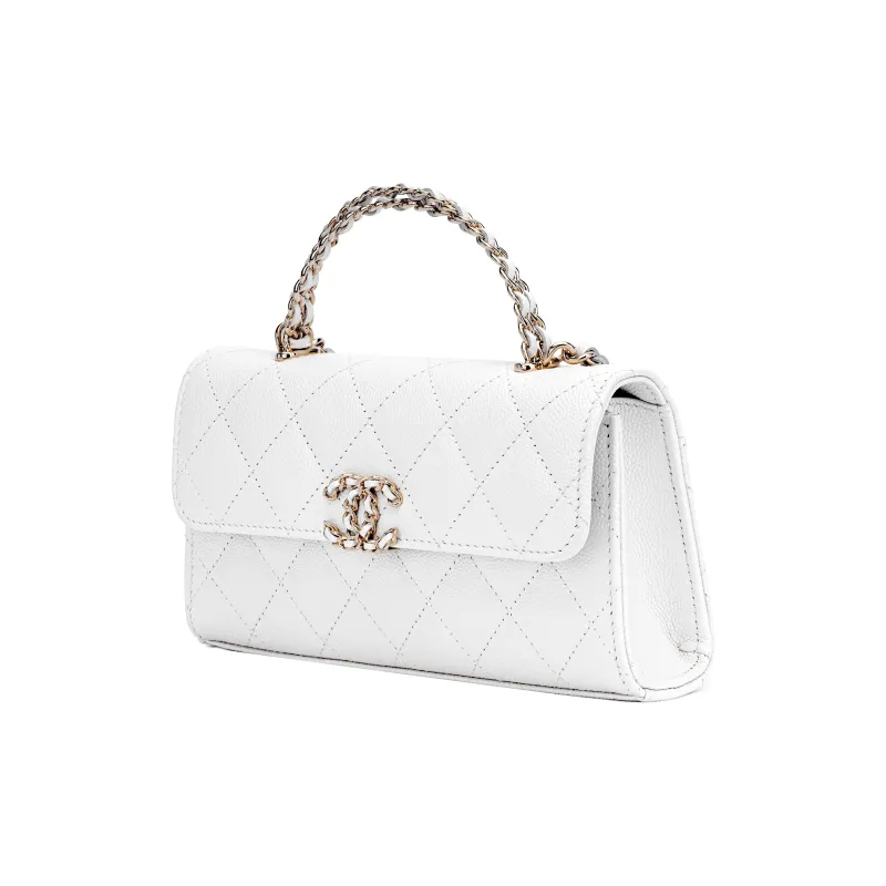 CHANEL Grain Embossed Caviar Cow Leather Flap Bag, One Shoulder Handbag, Crossbody Bag Tubas Women's White-1