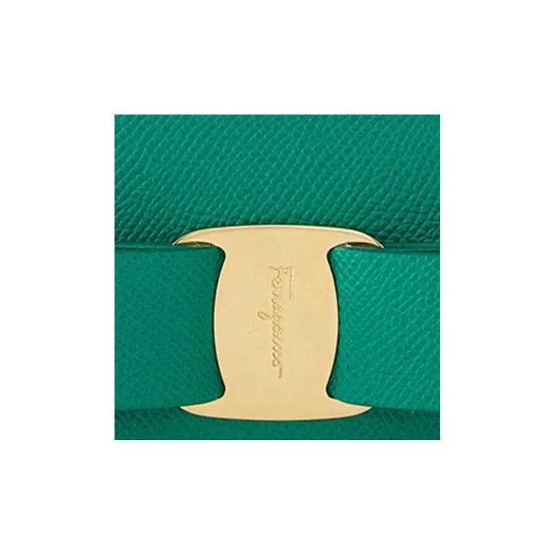 FERRAGAMO Hammered Texture Calfskin Wallet Mini Women's Emerald Green-4