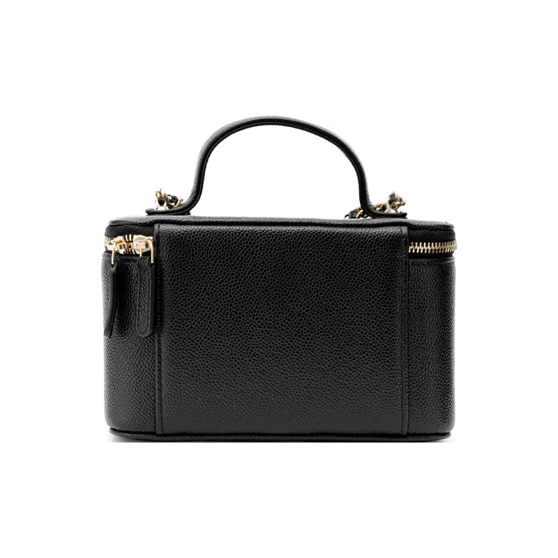 CHANEL 23P SS Litchi Grain Cow Leather Box Bag Makeup Bag Handbag Shoulder Bag Crossbody Bag Medium Size Unisex Black-2