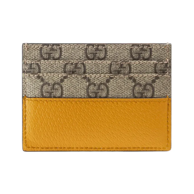 GUCCI Canvas With Leather Trim Card Holder Men's Yellow/Ebony-2