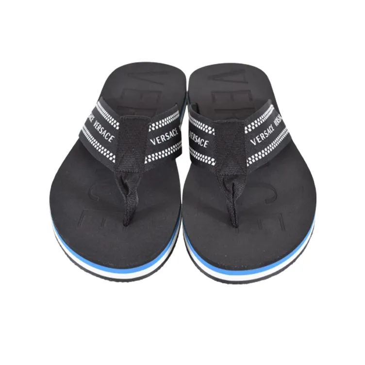 VERSACE Greca Thong Flip Flops 'Black Blue'-3
