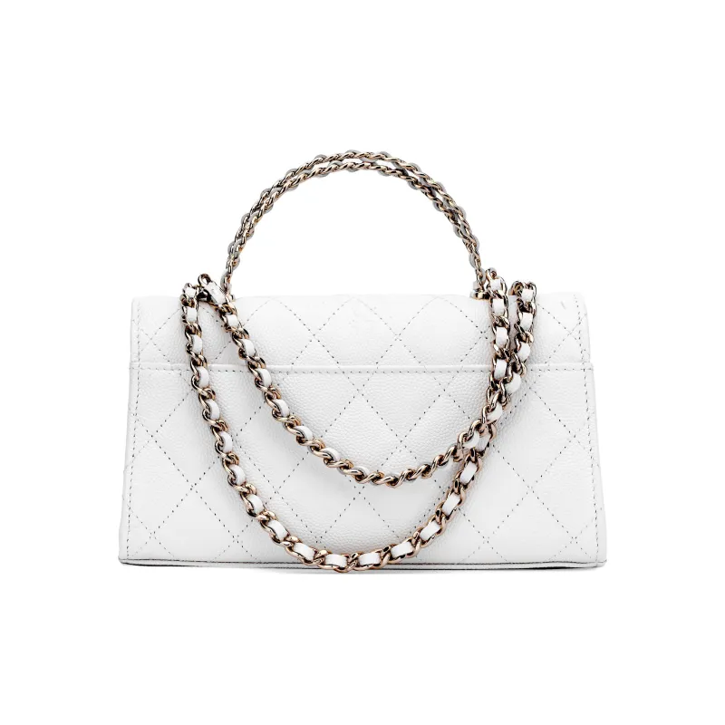 CHANEL Grain Embossed Caviar Cow Leather Flap Bag, One Shoulder Handbag, Crossbody Bag Tubas Women's White-2