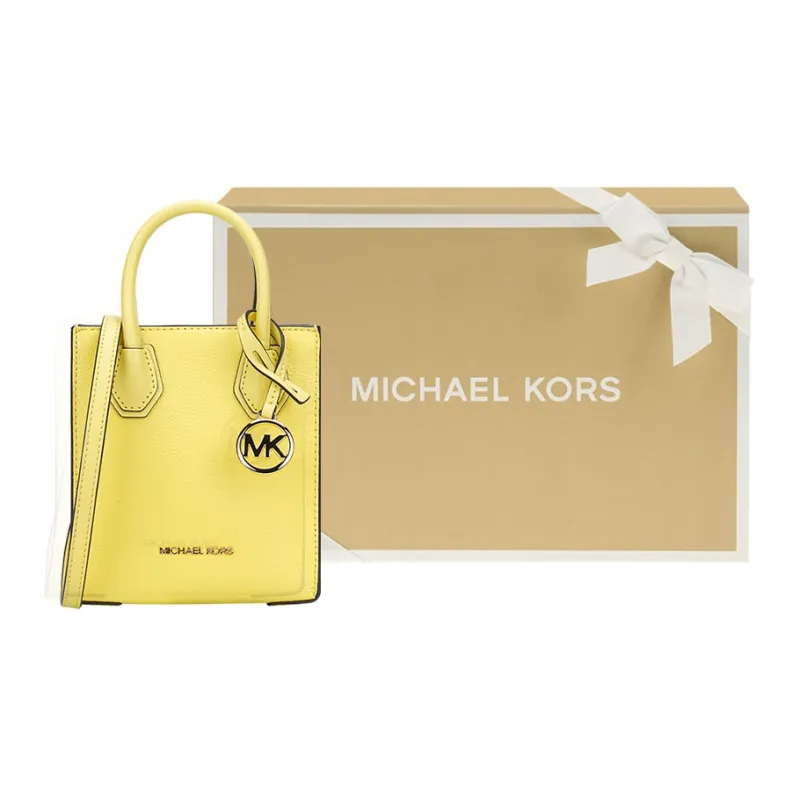 MICHAEL KORS Mercer Leather Handbag, Trunk Bag, Shoulder Bag, Crossbody Bag Mini Women's Yellow Cream-2