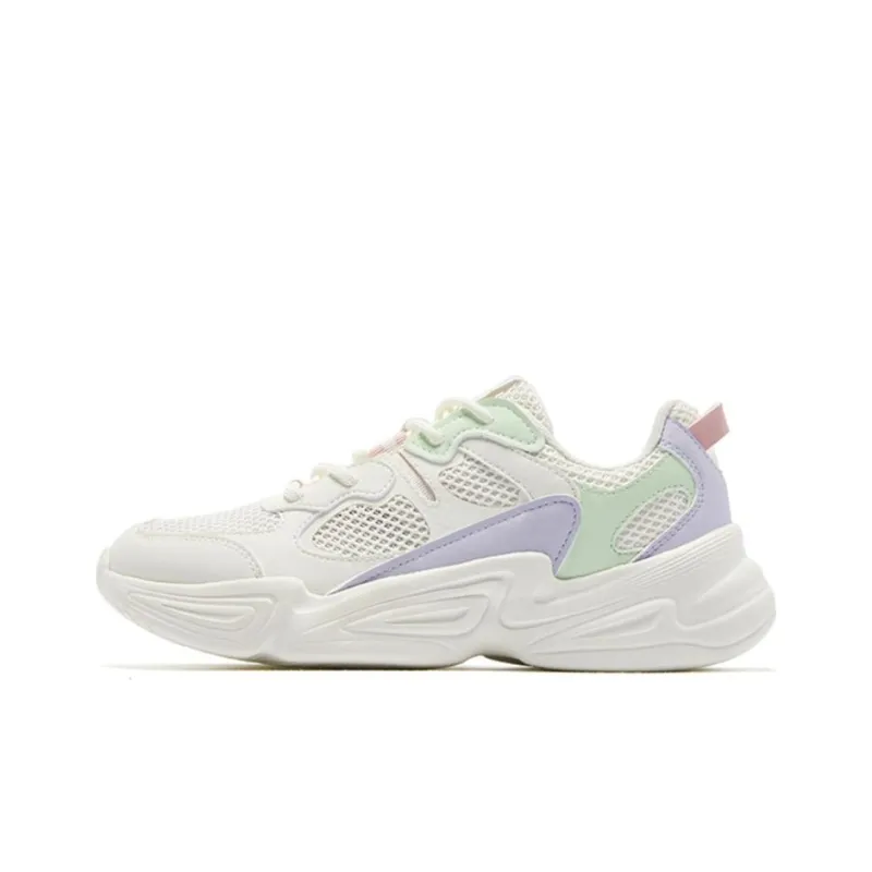 QIAODAN Anti Slip And Wear Resistant Lightweight Low Top Sports Casual Shoes Women's White Purple Green-0