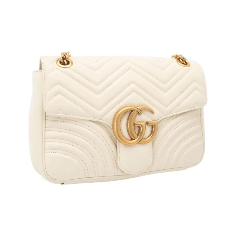 GUCCI GG Marmont Quilting Leather Shoulder Bag Crossbody Bag Medium Size Women's White-2