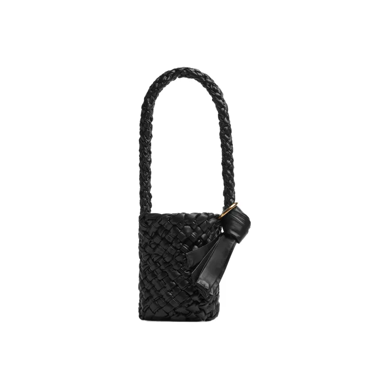 Bottega Veneta KALIMERO Cow Leather Bucket Bag, One Shoulder Handbag Small Size Unisex Black-1