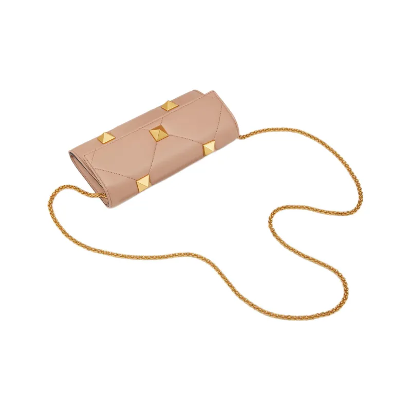 Valentino Roman Stud Lambskin Wallet Women's Cinnamon Pink-4