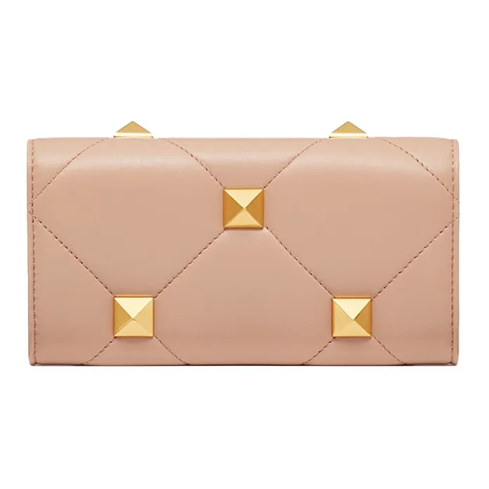 Valentino Roman Stud Lambskin Wallet Women's Cinnamon Pink-3