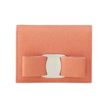 FERRAGAMO Hammered Texture Calfskin Coin Purse Wallet Mini Women's Coral Pink